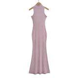 Zingj Trendy Women's Dress Is Full Of Style, Elastic, Slim, Half-High Collar, Sleeveless Vest, Long Skirt, Buttocks, Fishtail