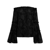 Women's New Casual Solid Color Shoulder Long Sleeved Chiffon Top