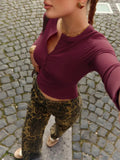 Buttoned Long Sleeve Solid Top- Outfit