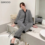 Women's Pajamas Set V Neck Design Luxury Cross Letter Print Sleepwear Silk Like Home Clothes XXL Large Size