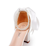 Cm Thick Heeled Light Mouth With Sandals Round Head Beads Tied With High Heel Sandals White Wedding Shoes