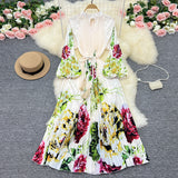 Zingj Luxury Retro French Round Collar Lantern Long Sleeve Print Dress Women's Belt With Loose Waist Show Thin Pleated