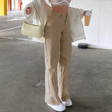 Khaki Casual High Waist Jeans Women Pocket Elegant Straight Denim Trousers Fashion Solid Pants Capris Summer
