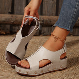 New Thick-Bottomed Hollow Fish Mouth Sandals Women Large Size Rivet Magic Sticky Slope And Beach Cool