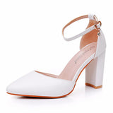 Cm Thick Heel Tip Small White Shoes Low Thick Heel In Hollow Sandals Spring Square Heel Women's Shoes White Bridal