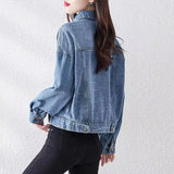 Zingj Sense Denim Jacket Female Autumn New Women's Loose Fashion Splicing Simple Korean Version Jeans Jacket-Outfit