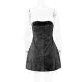 Black Glitter Removable Bow Tube Mini Dress- Outfit
