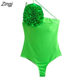 Women Sexy Floral Decoration Asymmetric Bodysuits Ladies Backless Thin Straps Halter Playsuits Mujer Beach Rompers