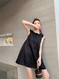 Heart Backless Jacquard Sleeveless Summer Babydoll Dress Women Kawaii Cute Mini Little Black Dress Sundress