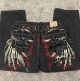 Zingj Straight Jeans For Men Retro Hip-Hop Goth Street Clothing Harajuku Men's Casual Pants 102-1-Outfit