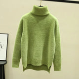 winter loose 2019 new high-neck imitation mink velvet split fork thick knitted base sweater women's