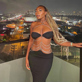 Black Chain Link Bandeau Midi Dress-Outfit