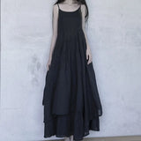 MAO Yamamoto Dark Summer Beach Black White Super Long Irregular Big Swing Elegant Suspender Dress Women Femme Y2K