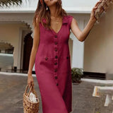 Summer Women's Dresses Elegant Dot Print Boho Dress Feminine Turn-down V-neck Dress Button Pocket Dress