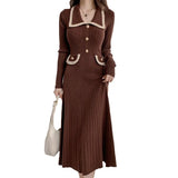 Zingj Small Fragrant Style Long-Sleeved Knitted Dress Female Spring, Autumn And Winter Waist Slim Temperament Medium-Length Bottom Sweater