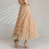Solid Color Cake Long Skirt Mesh Puffy Women Sexy Korean Floor Length Party Skirts Loose Elastic Female Ball Gown