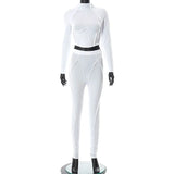 Women Long Sleeve Patchwork Crop Tops Long Pants Two Piece Set Tracksuit 2025 Spring Autumn Clothes Wholesale Items 211-0-Outfit