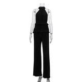 Zingj Hanging Neck Sexy Hot Girl Sleeveless Vest White Pleated High Waist Wide Leg Pants Suit Woman-Outfit