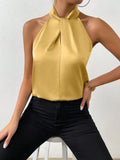 Women's Clothing 2025 Summer New Color Clove Hanging Neck Sleeveless Vest Ribbon Simulation Silk