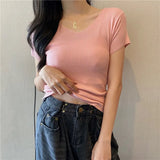Summer Short Sleeve Korean Style Sweater V-Neck Knitted Pullover Women Sweaters Basic Thin Tops Pull Femme Jumper