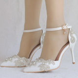 Solud Sandals Fine-Heeled Pointed Sandals White Pointed Shoes Women's High Heels