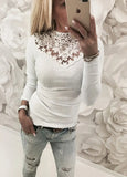 Warm Long Sleeve Knitted Lace Blouse Ladies Tops Pullover Jumper Lace
