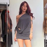 Off-shoulder Drawstring Mini Dress-Outfit