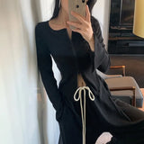 Knitted Cardigan Women Long Sleeve Slim Cardigan Sweater Y2k Vintage Cardigan Streetwear Balck Tops For Autumn