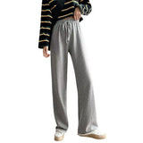 Zingj New Fall 2024 Gray Wide Leg Pants Women's High Waist Hanging Sense Casual Sports Pants Loose Show Thin Straight Guard Pants-Outfit