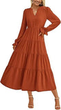 Autumn Long Dress Long Sleeve V-Neck Layered Lotle Leaves By The A-Line Cocktail
