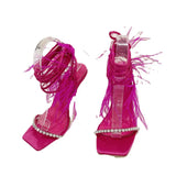 2024 New Catwalk Style Square-Headed Women's Shoes Diamond Feather With