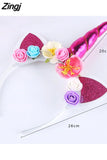 New Brand Cute Kids Women Sweet Flower Unicorn Horn Hair Band Headband Birthday Party Flower Floral Headwear