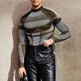 Men Tight Tee Streetwear New Arrival Long Sleeve Basic Tops Clothes Fashion Stand Collar Slim Patchwork Pullover
