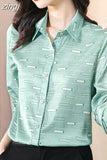 Women's Silk Shirt Blouses for Women Fashion Printed Button Up Clothes Women Polo Neck Long Sleeve Top Woman Basic