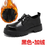 Zingj Leather Shoes Men's Platform Height Retro Single Shoes 45 Men's Plus Size Business Round Leather Shoes