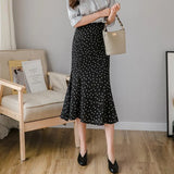 2021 New Women Chiffon Polka Dot Medium Mermaid Skirt Casual Spring Summer Female High Waist Black White