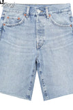 Blue Denim Shorts Women Mid-Rise Bermuda Shorts Woman Fashion Frayed Women's Jeans Shorts Casual Streetwear Summer