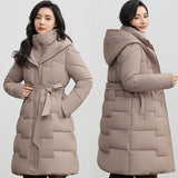Standing Down Cotton-Padded Clothes Women Over The Knee Long 2024 Winter New Receive Waist Long Plus Thick Cotton Clothes Women's Coat-Outfit