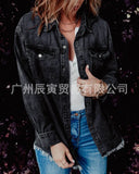 The Ins Hot Autumn Street Fashion Man Cowboy Lapel Loose Simple Women Shirt Three Color Five Yards-Outfit