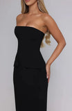 Solid Strapless Bodycon Midi Dress-Outfit