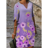 Summer Y2K Vintage V Neck Sundress Women Butterfly Print Midi Dresses Half Sleeve Casual Robe Beach Party Vestido De