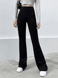 High Waist Solid Flare Leg Pants- Outfit