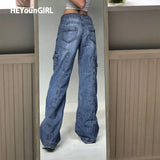 Boyfriend Vintage High WaistJeans for Women Harajuku Casual Baggy Pants Capris Pockets Blue Denim Trousers