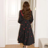 Black Heart Long Dress Elegant Puff Sleeve Christmas Party Dress Female Winter Korean One Piece Gothic Y2K Dress