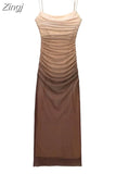 2023 Tulle Slip Dress Woman Ruched Bodycon Long Dress Women Summer Sexy Party Dresses Sleeveless Backless Evening