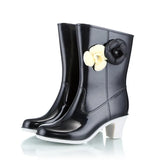 Summer Fashionable Women's Rain Shoes Camellia Decoration Jelly High-Heeled Rain Boots Water Boots Rubber Shoes Women's Water
