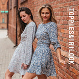 2021 Mini Dress Print O Neck Long Sleeve Belt Sweet Crushed Floral Dress Casual Women Colorful Holiday