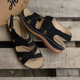 Summer New Sandals Thick Soles Hollowed-Out Slope With Roman Velcro Pure Color Breathable Open-Toed Women's