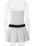 White Tube V-neck Contrast Pleated Mini Dress- Outfit