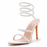 Mouth Strap High Heel Sandals White Pearl Sandals Women's Wedding Dress Wedding Dress Bridal Shoes Princess